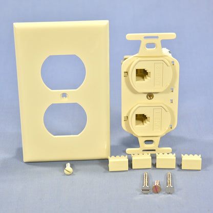 Leviton Duplex Ivory Flush Phone Jack 110-Type Voice 4-Wire Type 106 41364-IDI