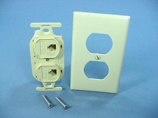Leviton Duplex Ivory Phone Jack 110-Type Voice Data Type 106 Cat 3 41365-IDI