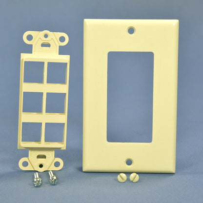 Leviton Almond 1-Gang 6-Port Decora Quickport Insert w/ Wallplate Cover 41646-A