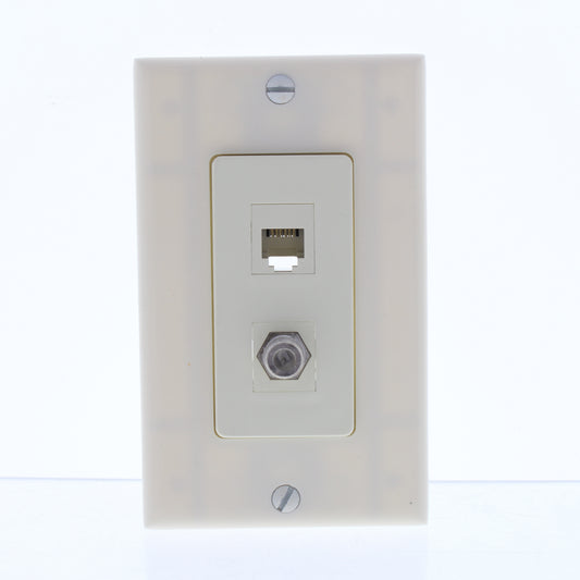 Leviton Almond Quickport CATV F-Type Cable Phone Jack Decora Plate 41658-CA