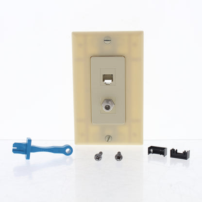 Leviton 41658-CI Ivory 1-Gang Telephone Jack F-Connector Plastic Wallplate Cover