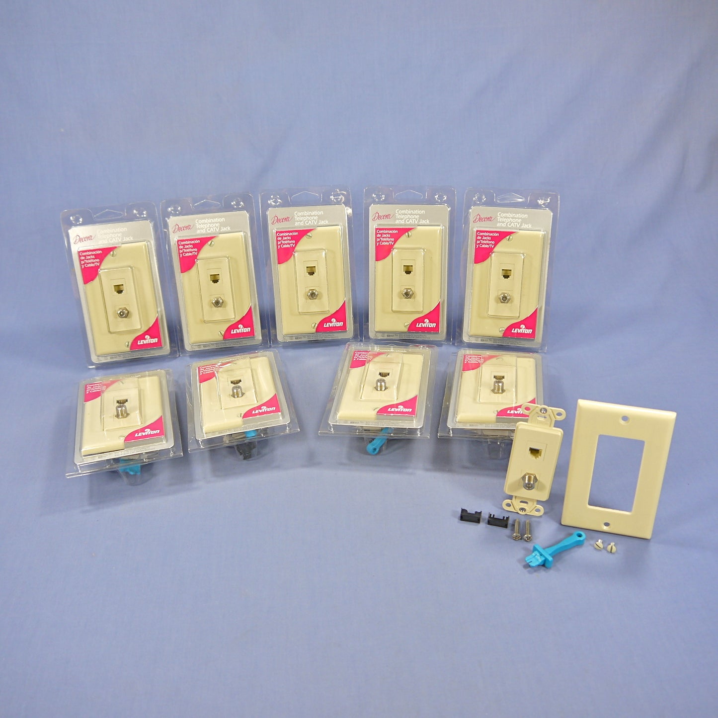 10 Leviton Ivory Decora Quickport CATV Cable & Phone Jack Wallplates 41658-I