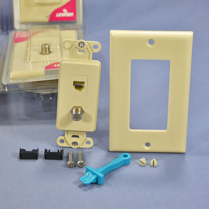 10 Leviton Ivory Decora Quickport CATV Cable & Phone Jack Wallplates 41658-I
