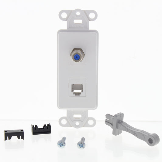 Leviton 41658-W White Quickport Insert CATV F-Type Cable Phone Jack Decora Plate