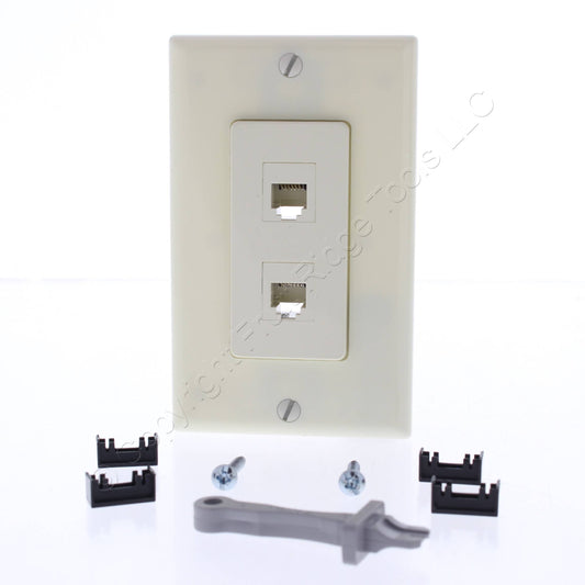 2 Leviton Almond Quickport 6-Wire Phone Voice Jacks Modular Telephone 41666-A