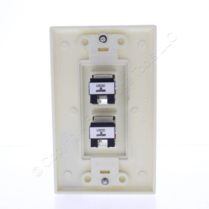 2 Leviton Almond Quickport 6-Wire Phone Voice Jacks Modular Telephone 41666-A