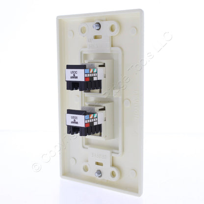 2 Leviton Almond Quickport 6-Wire Phone Voice Jacks Modular Telephone 41666-A