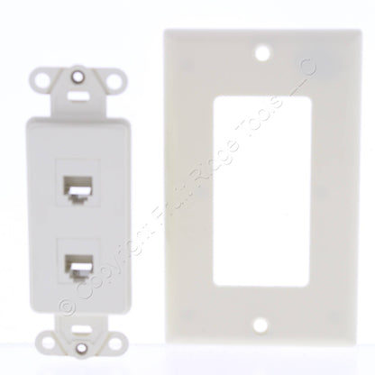 2 Leviton Almond Quickport 6-Wire Phone Voice Jacks Modular Telephone 41666-A