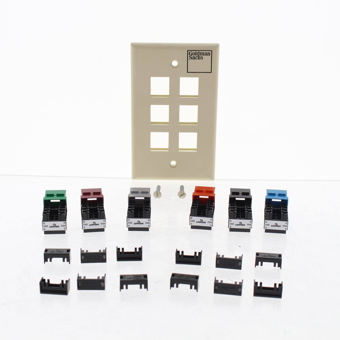 Leviton Goldman Sachs 41G8K-CIA Almond 6-Port Cat5e Loaded Data Jack Cover Plate
