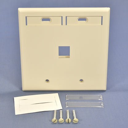 Leviton 42080-1TP Lt Almond 2-Gang Quickport 1-Port Flush Wallplate Cover w/ID