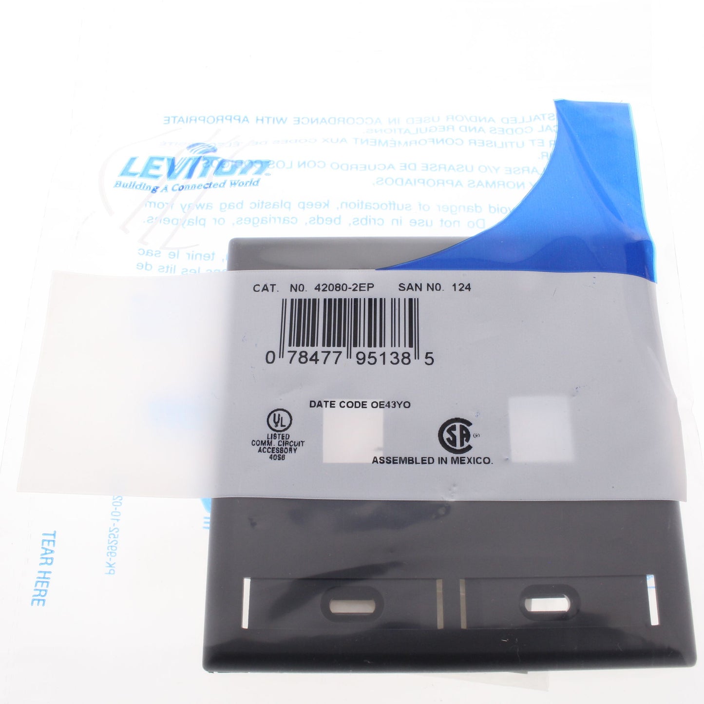 Leviton 42080-2EP Black Quickport 2-Port 2-Gang Wallplate with ID Window