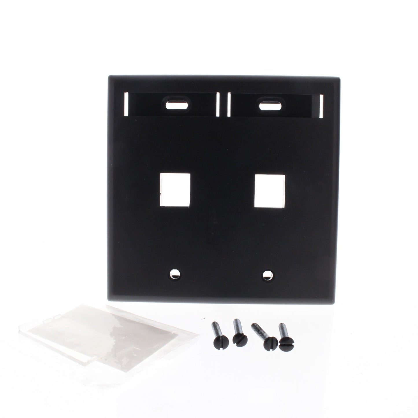 Leviton 42080-2EP Black Quickport 2-Port 2-Gang Wallplate with ID Window