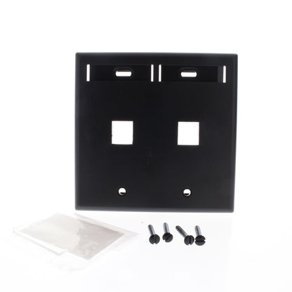 Leviton 42080-2EP Black Quickport 2-Port 2-Gang Wallplate with ID Window