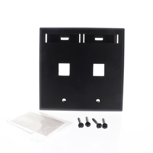 Leviton 42080-2EP Black Quickport 2-Port 2-Gang Wallplate with ID Window
