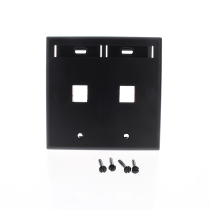 Leviton 42080-2EP Black Quickport 2-Port 2-Gang Wallplate with ID Window