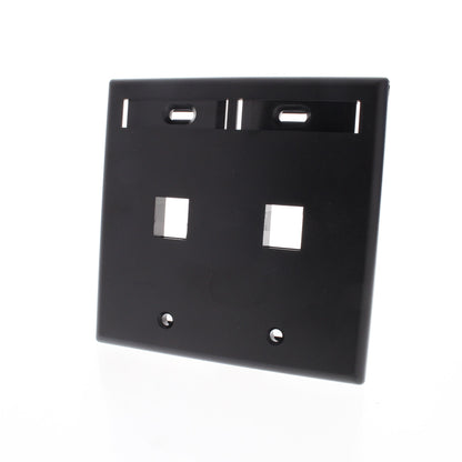 Leviton 42080-2EP Black Quickport 2-Port 2-Gang Wallplate with ID Window
