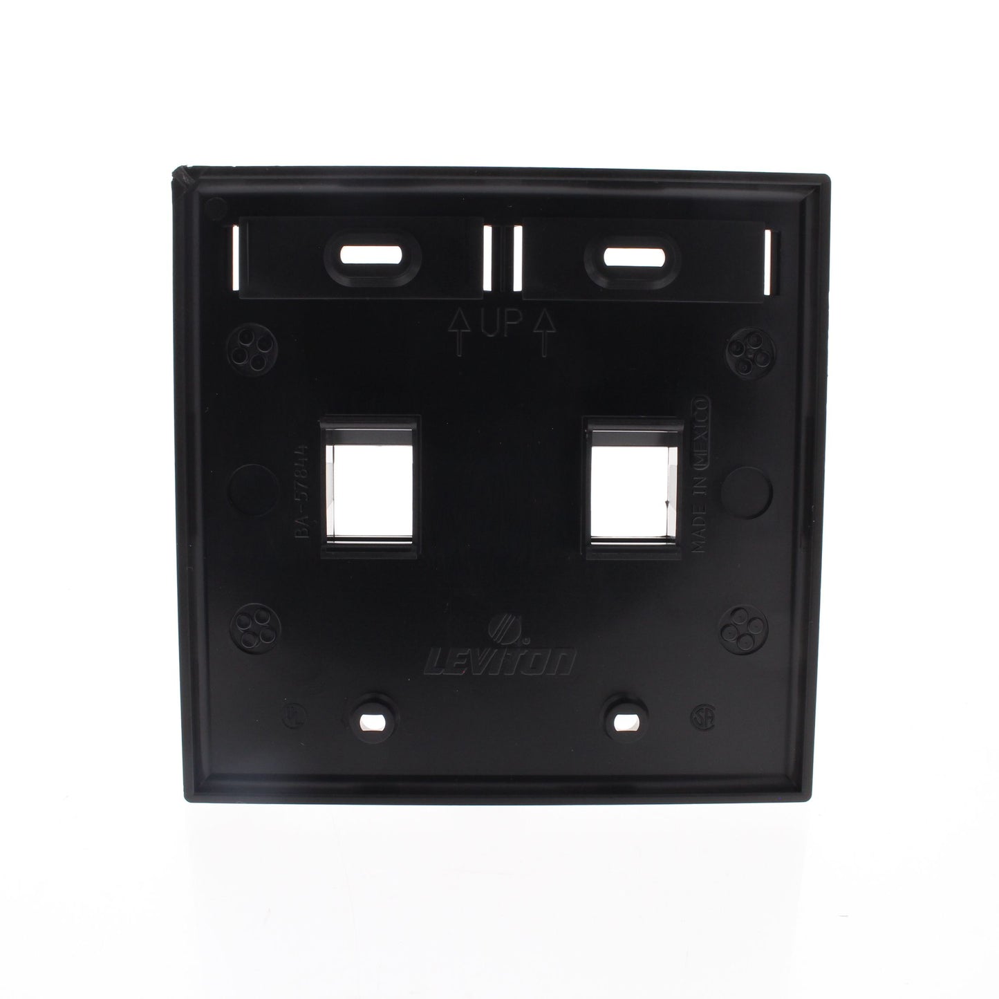 Leviton 42080-2EP Black Quickport 2-Port 2-Gang Wallplate with ID Window