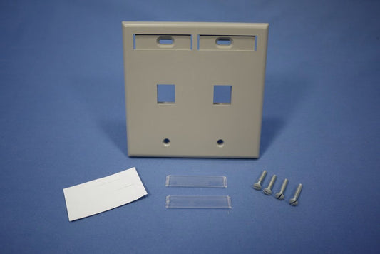 Leviton Gray Quickport 2-Gang 2-Port Cubicle Jack Wall Plate ID Window 42080-2GP