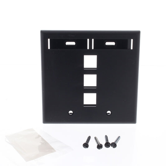Leviton Black Quickport 3-Port ID Window Flush Wallplate 2-Gang Cover 42080-3EP