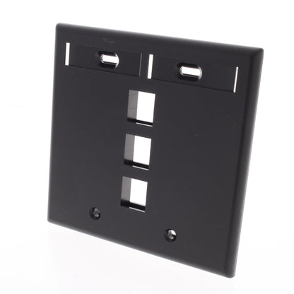 Leviton Black Quickport 3-Port ID Window Flush Wallplate 2-Gang Cover 42080-3EP