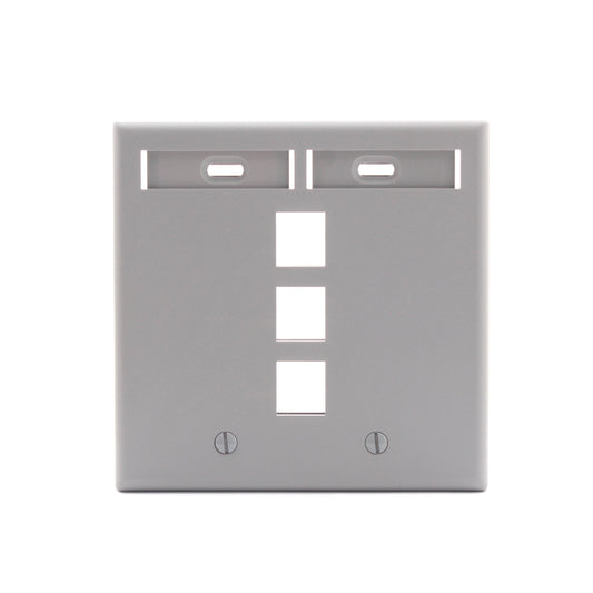Leviton 42080-3GP Gray 2-Gang Quickport 3-Port ID Flush Nylon Wallplate Cover
