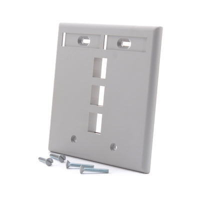 Leviton 42080-3GP Gray 2-Gang Quickport 3-Port ID Flush Nylon Wallplate Cover