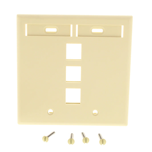Leviton Ivory Quickport 3-Port ID Window Flush Wallplate 2-Gang Cover 42080-3IP