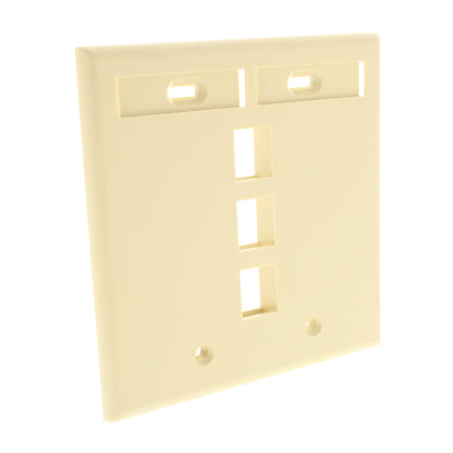 Leviton Ivory Quickport 3-Port ID Window Flush Wallplate 2-Gang Cover 42080-3IP