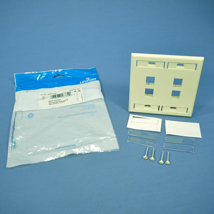 Leviton Almond Quickport 4-Port ID Window Flush Wallplate 2-Gang Cover 42080-4AP