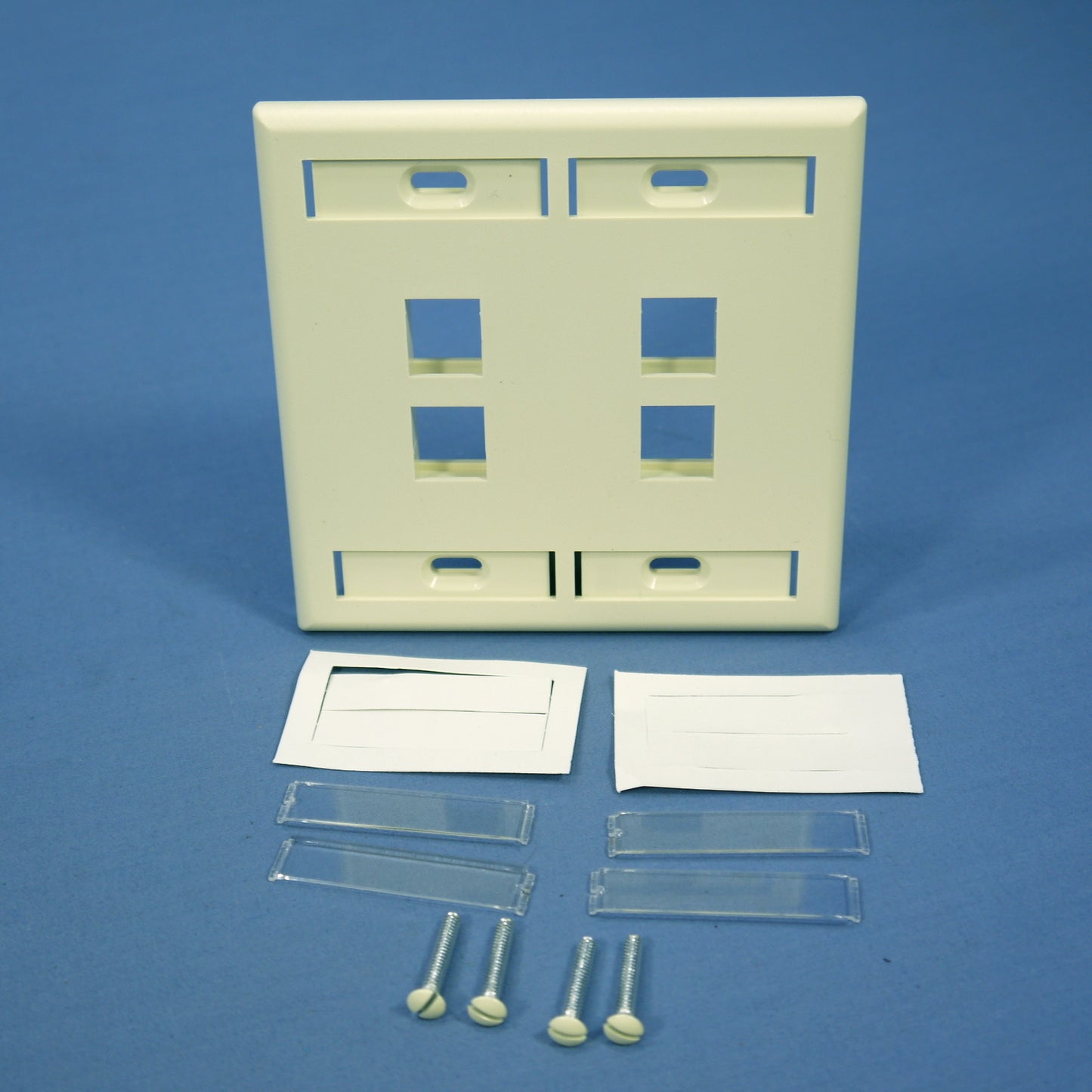 Leviton Almond Quickport 4-Port ID Window Flush Wallplate 2-Gang Cover 42080-4AP