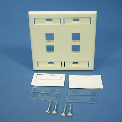 Leviton Almond Quickport 4-Port ID Window Flush Wallplate 2-Gang Cover 42080-4AP
