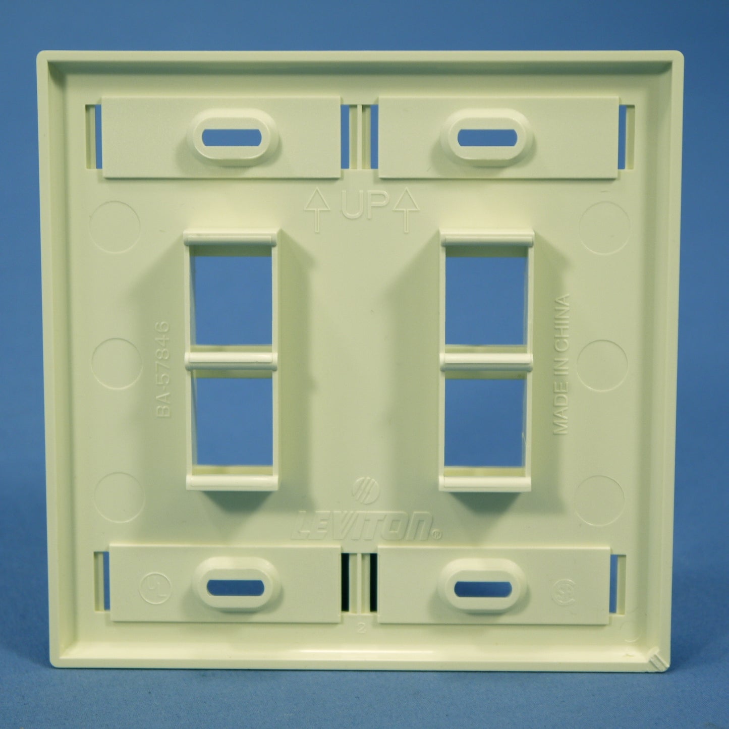 Leviton Almond Quickport 4-Port ID Window Flush Wallplate 2-Gang Cover 42080-4AP