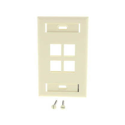 Leviton 42080-4AS Almond 1-Gang Quickport 4-Port ID Window Flush Nylon Wallplate