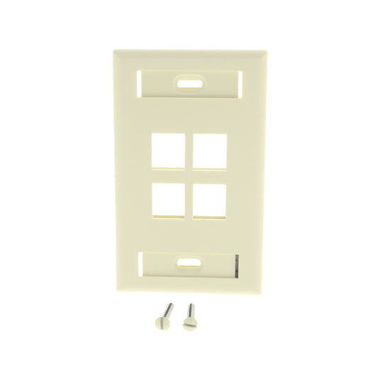 Leviton 42080-4AS Almond 1-Gang Quickport 4-Port ID Window Flush Nylon Wallplate