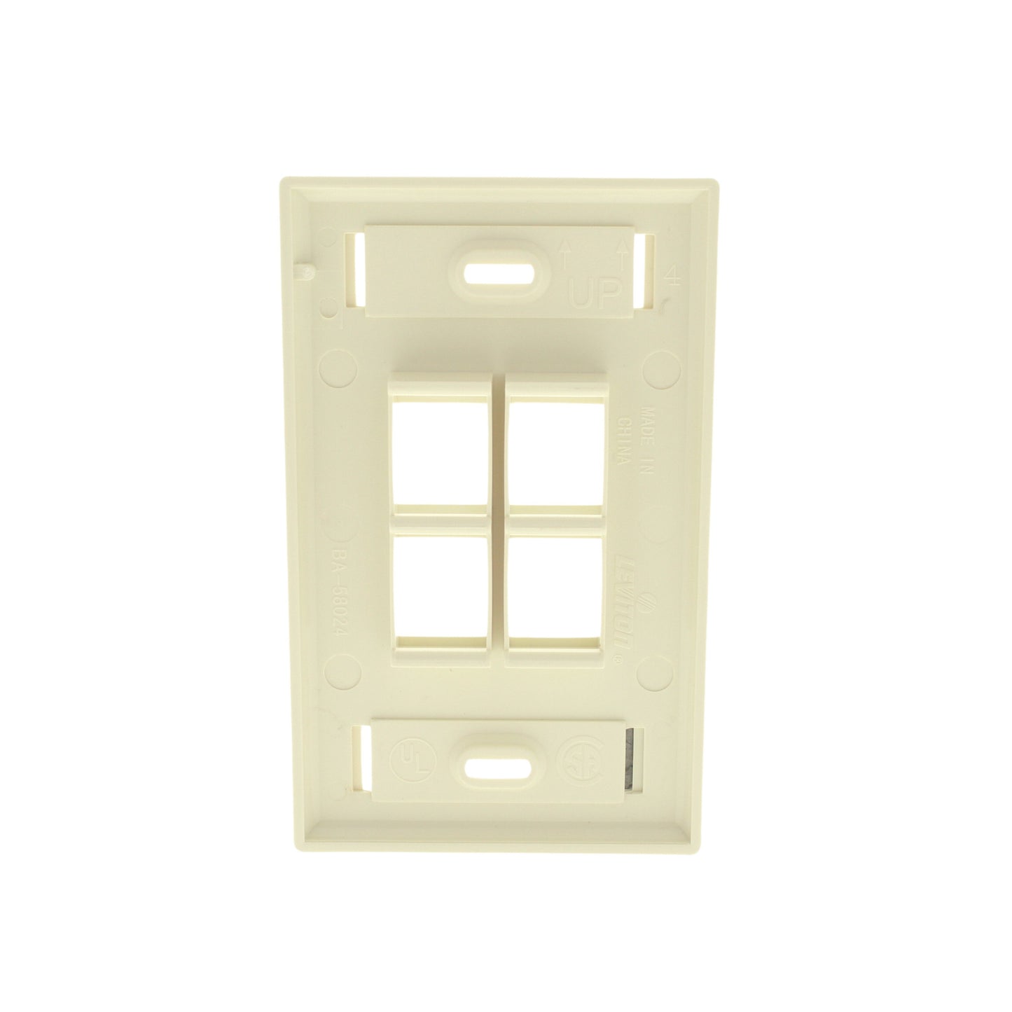 Leviton 42080-4AS Almond 1-Gang Quickport 4-Port ID Window Flush Nylon Wallplate