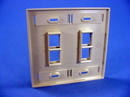 Leviton Ivory Quickport 4-Port ID Window Flush Wallplate 2-Gang Cover 42080-4IP