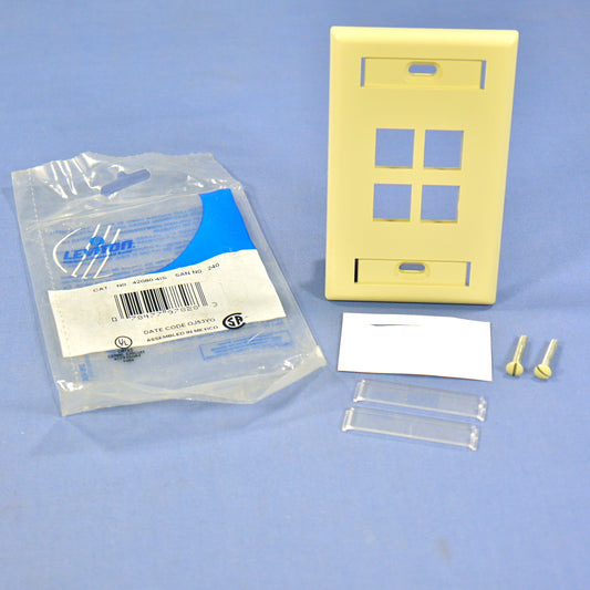 Leviton 42080-4IS Ivory Quickport 4-Port Data Wallplate ID Window Cover