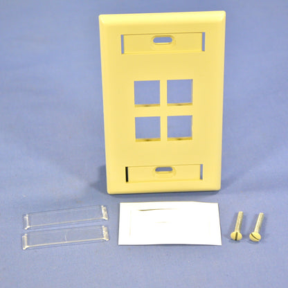 Leviton 42080-4IS Ivory Quickport 4-Port Data Wallplate ID Window Cover