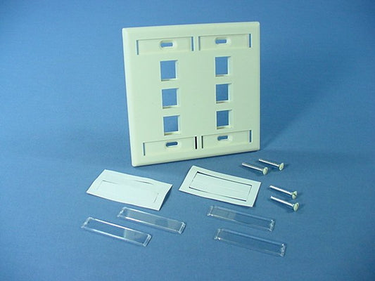 Leviton Almond Quickport 6-Port ID Window Flush Wallplate 2-Gang Cover 42080-6AP