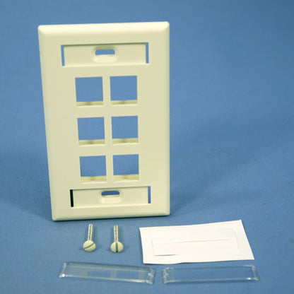 Leviton Almond Quickport 6-Port ID Window Flush Wallplate 1-Gang Cover 42080-6AS