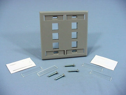 Leviton Gray Quickport 6-Port ID Window Flush Wallplate 2-Gang Cover 42080-6GP
