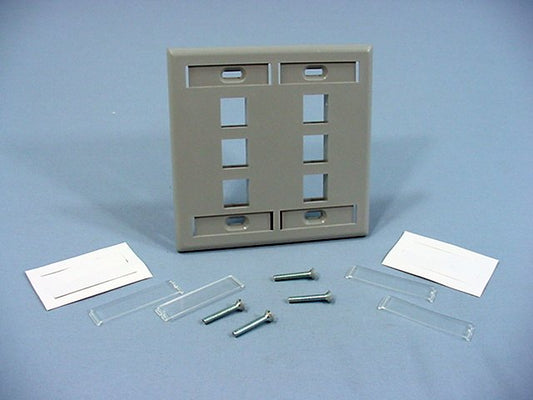 Leviton Gray Quickport 6-Port ID Window Flush Wallplate 2-Gang Cover 42080-6GP