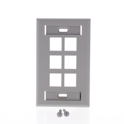 Leviton Gray 1-Gang Quickport 6-Port Data Plastic Wallplate ID Window 42080-6GS