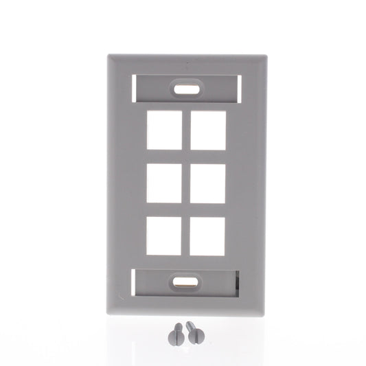 Leviton Gray 1-Gang Quickport 6-Port Data Plastic Wallplate ID Window 42080-6GS