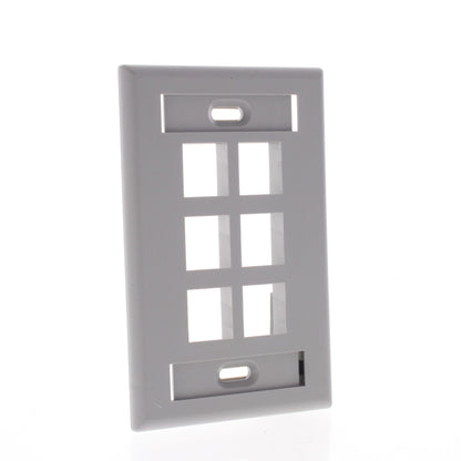 Leviton Gray 1-Gang Quickport 6-Port Data Plastic Wallplate ID Window 42080-6GS