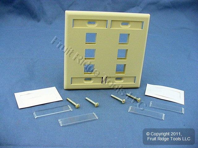 Leviton Ivory Quickport 6-Port ID Window Flush Wallplate 2-Gang Cover 42080-6IP