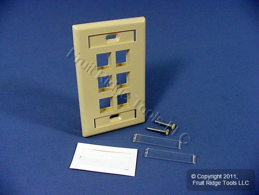 Leviton Ivory Quickport 6-Port ID Window Flush Wallplate 1-Gang Cover 42080-6IS