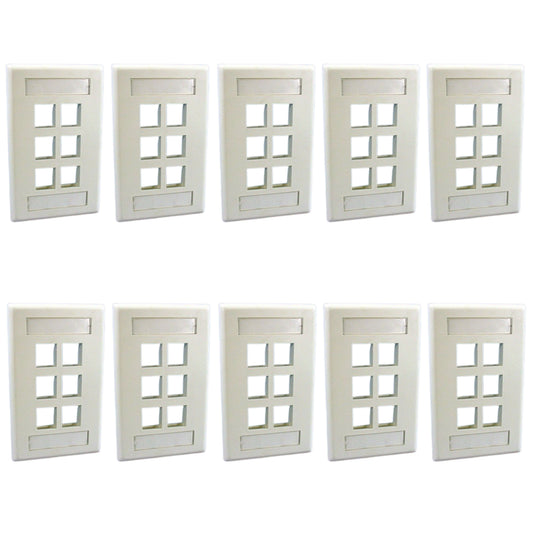 Leviton 42080-6WS White 1-Gang 6-Port Quickport Data Wallplate Covers 10-pack