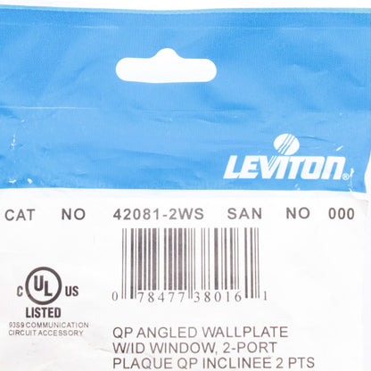 Leviton 42081-2WS Angled QuickPort Wallplate w/ ID Window 2-Port Single Gang - White