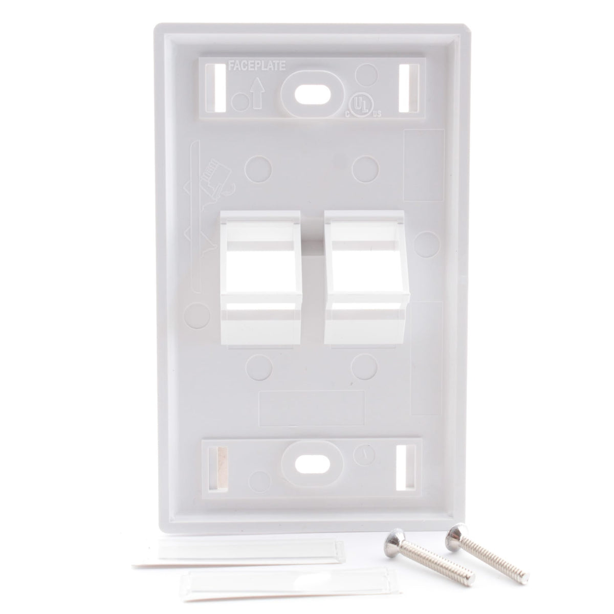 Leviton 42081-2WS Angled QuickPort Wallplate w/ ID Window 2-Port Single Gang - White